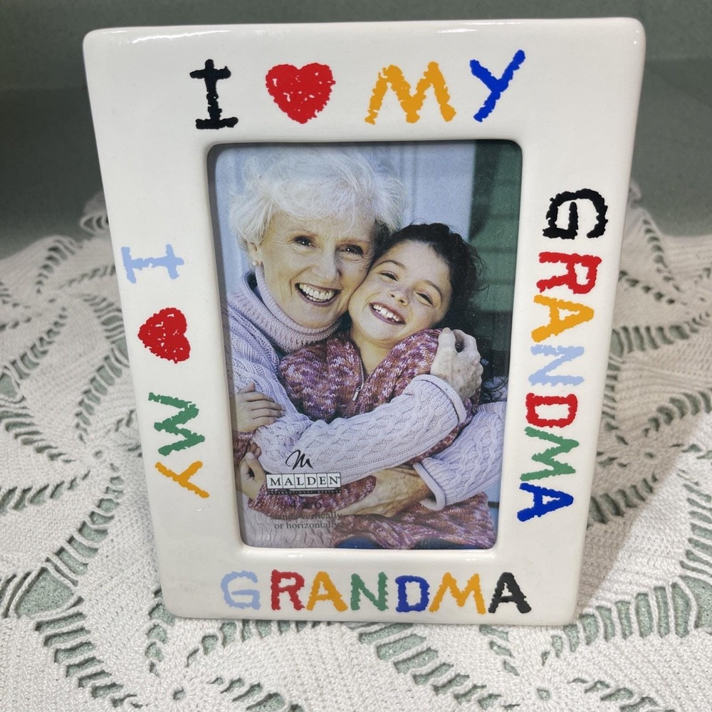 90s Vintage I Love My Grandma Ceramic Picture Frame 4x6 Photo Colorful Malden